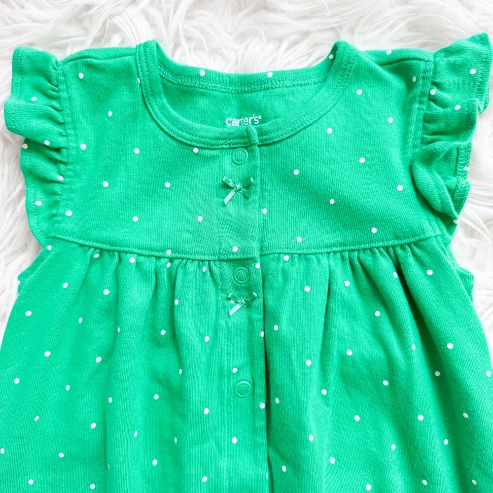 Carters | Green Polka Dot Butterfly Romper 24M Flutter Sleeve